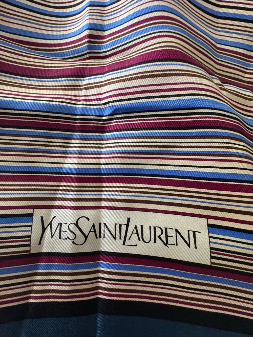 Yves Saint Laurent Multicolor Striped Silk Scarf with Teal Border